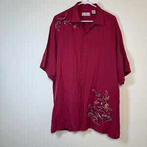 Bobby Chan Shirt Mens XLarge 100% Silk Red Short Sleeve Golfer Golf‎ Button Up